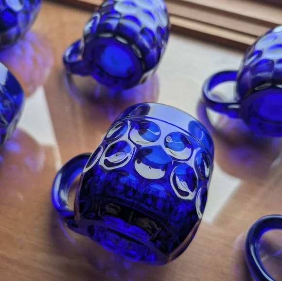 RARE Set of 8 Vintage Cobalt Blue Beer Mugs - 1930s New Martinsville Steins Gift - Picture 5 of 17